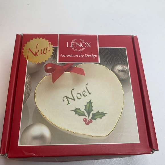 Lenox Holiday Sentiment Heart Dish Noel 4" Trinket Christmas Holly Print Used - Picture 1 of 5